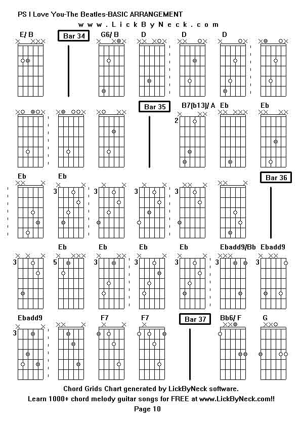 Chord Grids Chart of chord melody fingerstyle guitar song-PS I Love You-The Beatles-BASIC ARRANGEMENT,generated by LickByNeck software.